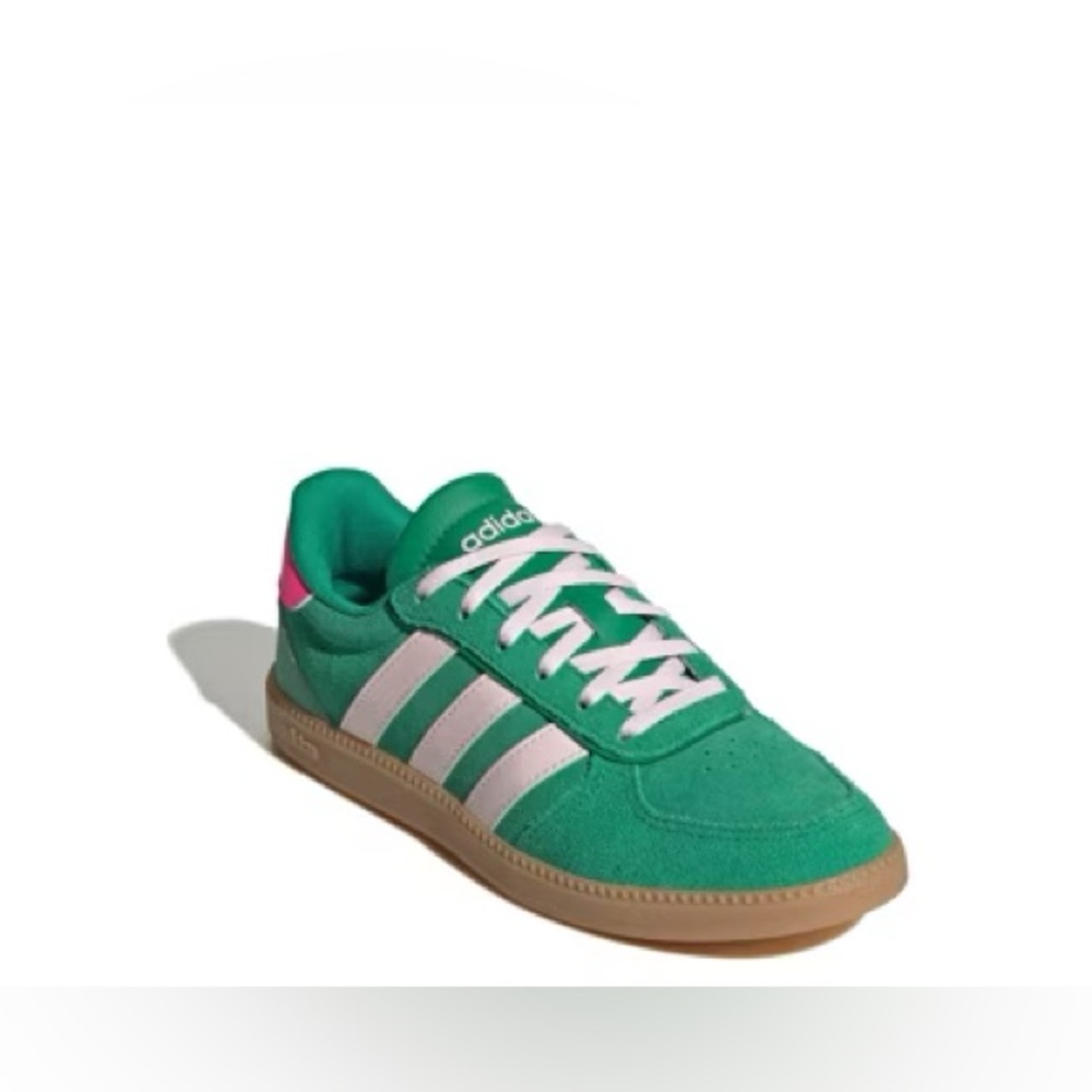 Adidas Breaknet Sleek Sneaker Green Suede and pink details